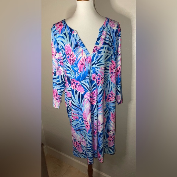 New! Lilly Pulitzer Tropical Daphne 3/4 Sleeve 100%Pima Cotton Dress Size XL💕🐬 - Picture 11 of 12